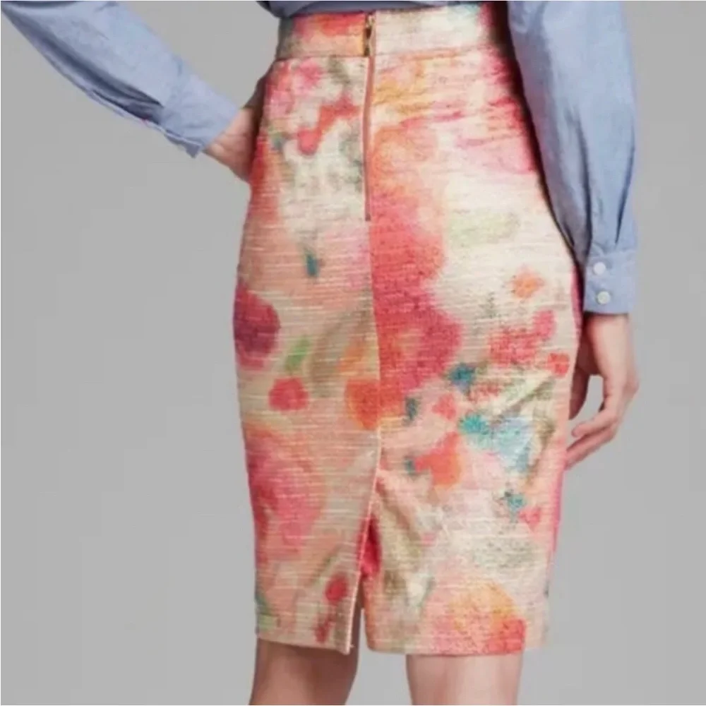 Kate Spade Tweed Metallic Pastel Watercolor Pencil Skirt Size 10 Like New